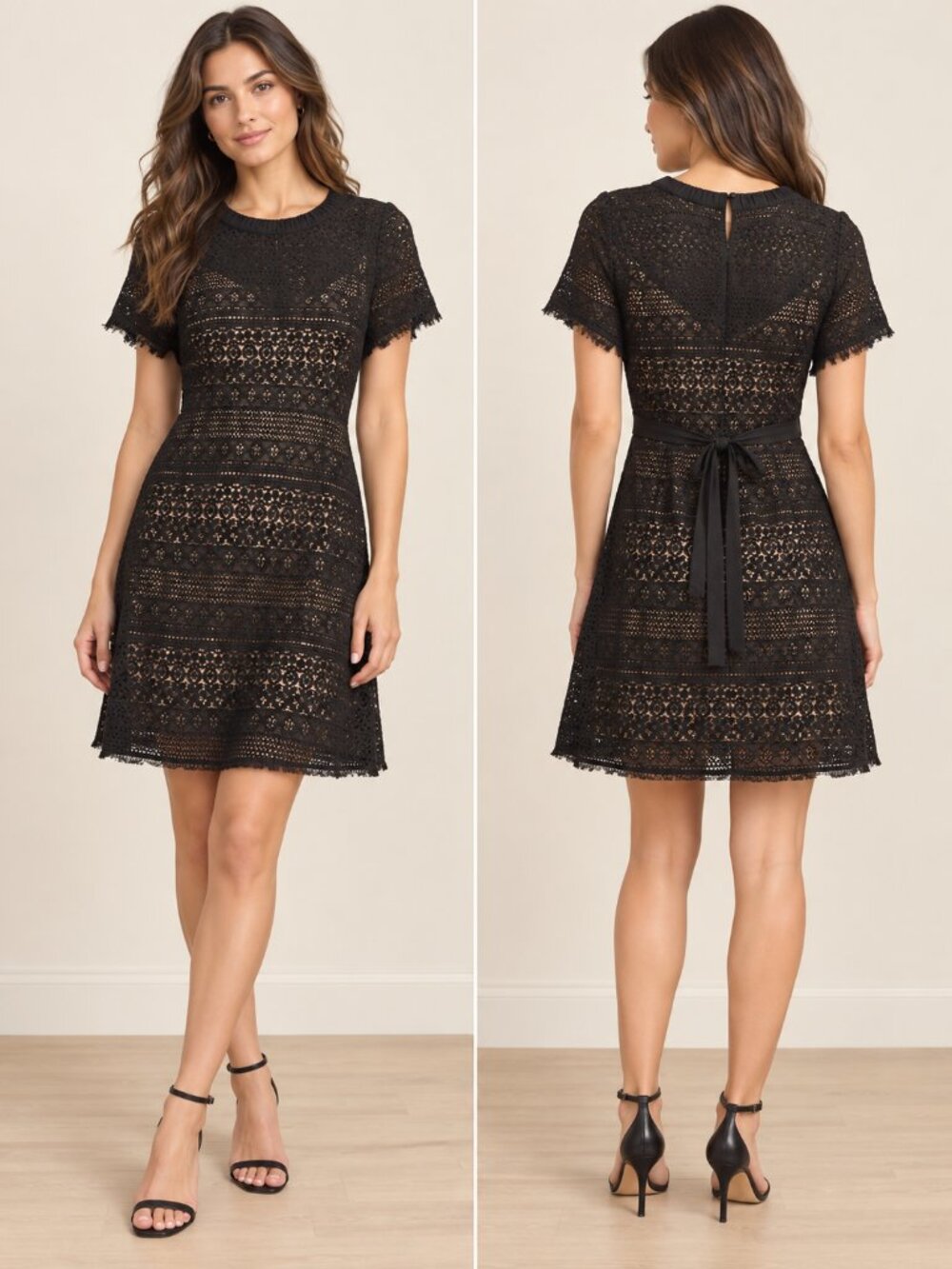 BCBGMAXAZRIA Black Lace Fit & Flare Dress Size 10